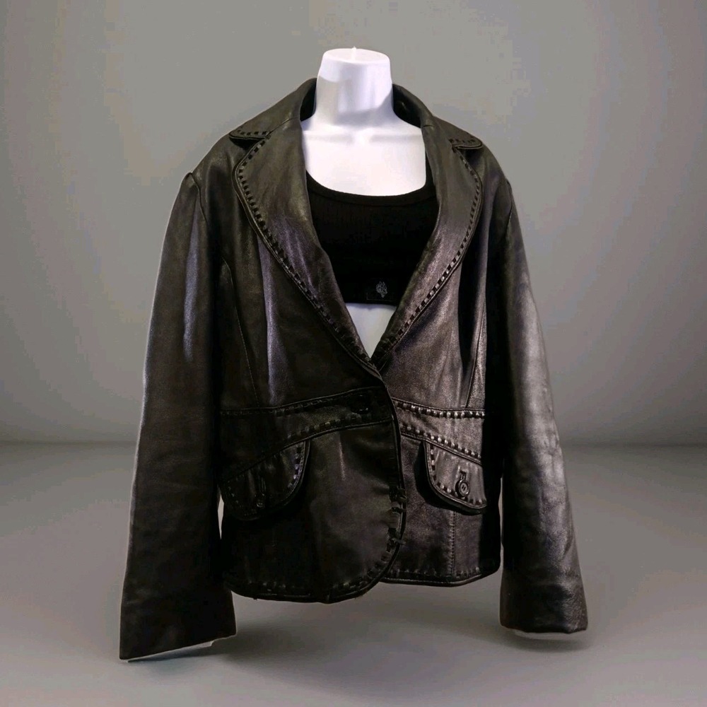 Wilsons Leather XL Black Leather Punk Grunge Blazer Jacket Whipstitch